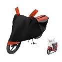 Euro Care Scooty Cover Compatible with Hero Pleasure, Heatproof, Mirror Pocket, Dustproof, Belt &amp; Buckle, Pleasure Scooty Cover - 1 Unit, Black-Orange