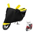 Euro Care Scooty Cover Compatible with Hero Pleasure, Heatproof, Mirror Pocket, Dustproof, Belt &amp; Buckle, Pleasure Scooty Cover - 1 Unit, Black-Yellow