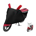 Euro Care Scooty Cover Compatible with Hero Pleasure, Heatproof, Mirror Pocket, Dustproof, Belt &amp; Buckle, Pleasure Scooty Cover - 1 Unit, Black-Red