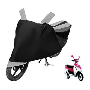 euro care scooty cover compatible with scooty pep plus with mirror pocketdustproof windproof belt buckle scooty pep plus scooty cover- black-silver - 1 unit