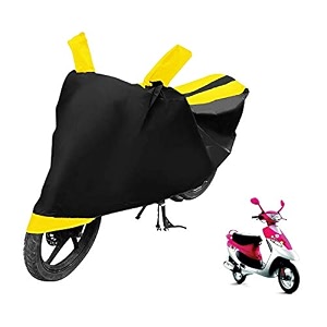 euro care scooty cover compatible with scooty pep plus with mirror pocketdustproof windproof belt buckle scooty pep plus scooty cover- black-yellow - 1 unit