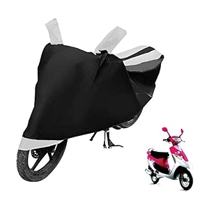 euro care scooty cover compatible with scooty pep plus with mirror pocketdustproof windproof belt buckle scooty pep plus scooty cover- black-white - 1 unit