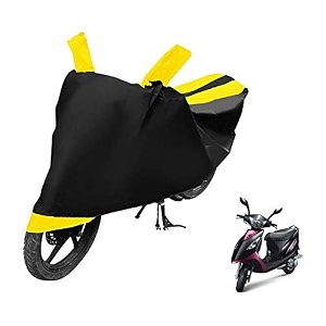 euro care scooty cover compatible with scooty streak with mirror pocketdustproof windproof belt buckle scooty streak scooty cover- black-yellow - 1 unit