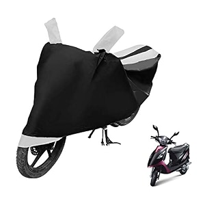 euro care scooty cover compatible with scooty streak with mirror pocketdustproof windproof belt buckle scooty streak scooty cover- black-white - 1 unit