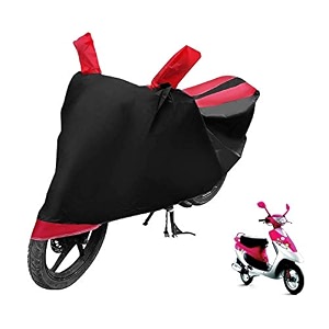 euro care scooty cover compatible with scooty pep plus with mirror pocketdustproof windproof belt buckle scooty pep plus scooty cover- black-red - 1 unit