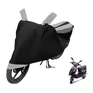 euro care scooty cover compatible with scooty streak with mirror pocketdustproof windproof belt buckle scooty streak scooty cover- black-silver - 1 unit