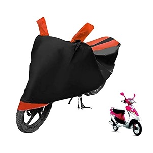 euro care scooty cover compatible with scooty pep plus with mirror pocketdustproof windproof belt buckle scooty pep plus scooty cover- black-orange - 1 unit