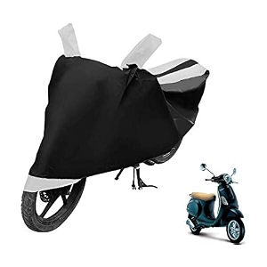 euro care scooty cover compatible with vespa piaggio heatproof mirror pocket dustproof belt amp buckle vespa scooty cover - 1 unit black-white