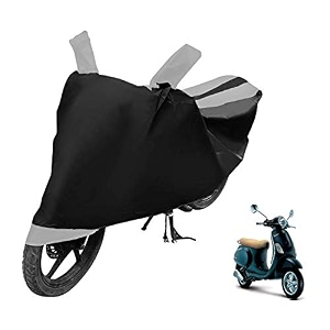 euro care scooty cover compatible with vespa piaggio heatproof mirror pocket dustproof belt amp buckle vespa scooty cover - 1 unit black-silver