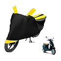 Euro Care Scooty Cover Compatible with Vespa Piaggio, Heatproof, Mirror Pocket, Dustproof, Belt &amp; Buckle, Vespa Scooty Cover - 1 Unit, Black-Yellow