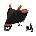 Euro Care Scooty Cover Compatible with Vespa Piaggio, Heatproof, Mirror Pocket, Dustproof, Belt &amp; Buckle, Vespa Scooty Cover - 1 Unit, Black-Orange