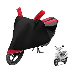 euro care scooty cover compatible with wego with mirror pocketdustproof windproof belt buckle wego scooty cover- black-red - 1 unit