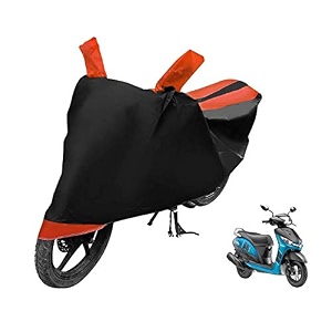 euro care scooty cover compatible with yamaha alpha with mirror pocket heatproof belt amp buckle alpha scooty cover - 1 unit black-orange
