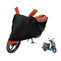 Euro Care Scooty Cover Compatible with Yamaha Alpha, with Mirror Pocket, Heatproof, Belt &amp; Buckle, Alpha Scooty Cover - 1 Unit, Black-Orange