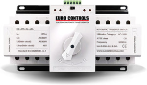 euro controls ats 4 pole 63a auto transfer switch dual source - motorized switching - control signal - wide wire connector white pack of 1