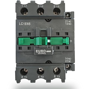 eurocontrols euro controls power contactor lc1e series - volts 220 ac - 3 pole - copper coil heavy duty mechanical contactor with silver alloy wire connector 63 amps 3pole