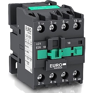 eurocontrols euro controls power contactor lc1e series - volts 220 ac - 3 pole - copper coil heavy duty mechanical contactor with silver alloy wire connector 25amps 3pole