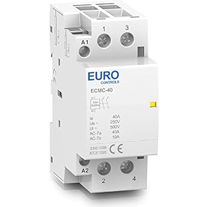 eurocontrols euro modular power contactor ecmc series - volts 230 ac - copper coil heavy duty - low switching noise - din mounting compact size - fits in mcb distribution box 25a 4no 4pole 230v