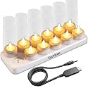 12PCS Flameless Candles – Rechargeable LED Tea Lights, Battery-Operated Electric Candles with Charging Base. Perfect Fake Candles for Wedding &amp; Christmas Decor(Remote Not Included)