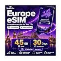 Europe eSIM 45GB 30-Day 5G LTE Hotspot No Physical SIM