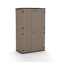 European Double-Door Outdoor Storage Shed in Brown, Sized 50x29x80 Inches - A Weatherproof Resin Cabinet for Vertical Storage Organization