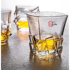 european premium crystal whiskey glasses set of 6-320ml transparent stylish heavy base bar whisky glass for drinking - perfect for party bar pub restaurant home