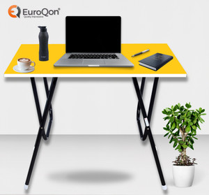 euroqon kids workstation foldable engineered wood study table finish color - yellow pre-assembled