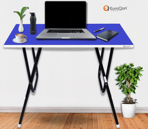 euroqon kids workstation foldable engineered wood study table finish color - blue pre-assembled