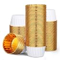 EUSOAR Baking Cups, 100pcs 3.5oz Aluminum Foil Ramekins Paper Cupcake Containers, Disposable Wrappers Mini Cheesecakes Cups Holder Muffin Cupcake Liners for Birthday Wedding Party-White/Gold