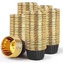 EUSOAR Baking Cups, 200pcs 3.5oz Aluminum Muffin Cupcake Liners Mini Cheesecakes Cups, Disposable Ramekins Foil Dessert Wrappers Paper Cupcake Liners Holder for Birthday Wedding Party-Black/Gold