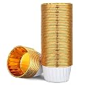 EUSOAR Baking Cups, 50pcs 3.5oz Disposable Ramekins Muffin Cupcake Liners, Dessert Paper Cupcake Liners Aluminum Foil Wrappers Mini Cheesecakes Cups Holders for Birthday Wedding Party-White/Gold