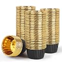 EUSOAR Black Cupcake Liners, 100pcs 3.5oz Mini Cheesecakes Cups Disposable Ramekins, Aluminum Foil Wrappers Paper Cupcake Containers Muffin Dessert Holders for Birthday Wedding Party-Black/Gold
