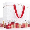 EUSOAR Christmas Large White Gift Wrap Bags, 20 Pack 12.5x4.5x11 Shopping Bags with Handles Bulk, Merchandise Retail Wrapping Bags for Christmas Eve, Grocery, Boutique, Party Favor, Business