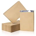 EUSOAR Disposable Food Storage Bags, 100pcs 6.3"x10.3"x1.6" Kraft Paper Bakery Bag, Lunch Bag, Aluminum Foil Greaseproof Burger BBQ Cookie Bags