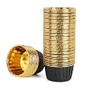 EUSOAR Foil Cupcake Liners, 3.5oz 50pcs Black Gold Disposable Mini Muffin Liners, Individual Aluminum Dessert Pudding Ramekin Cupcake Baking Cups Containers Tin for Wedding Birthday Bakery Party