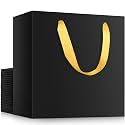EUSOAR Large Black Golden Handles Shopping Bags, 25 Pack 12.5x4.5x11 inches Gift Wrap Bags Handles Bulk, Merchandise Retail Wrapping Bags for Business, Craft Grocery, Wedding