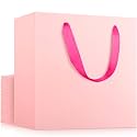 EUSOAR Large Pink Shopping Bags with Handles, 25 Pack 12.5x4.5x11 inches Gifts Wrap Bags Bulk, Retail Wrapping Bags for Wedding, Craft Grocery, Boutique, Party Favor, Business