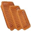 EUSOAR Poly Wicker Bread Basket, 3 Pack Natural Brown Woven Decorative Bread Basket, Loaf Bread Vegetables Fruit Snack Food Serving Storage Display Decor Baskets for Restaurant Bakery Family Party