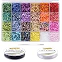 EuTengHao 9600pcs Tube Beads Kit Glass Bugle Seed Beads Small Craft Beads for DIY Bracelet Necklaces Crafting Jewelry Making Supplies with Two Crystal String (7mm, 400 Per Color, 24 Colors)