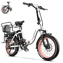 EUYBIKE Electric Bike for Adults, 20"x 3" Fat Tire Cargo Ebike with Seat, 1450W Peak 2 Seater Commute Bike with 48V 20AH Removable 960WH Battery, 80 Miles Max Range 7-Speed Step-Thru Electric Bicycle