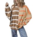 EVALESS Womens Striped Sweaters Long Sleeve Cable