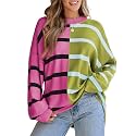 EVALESS Womens Striped Sweaters Long Sleeve Cable