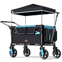 EVER ADVANCED Wagon Stroller for 2 Kids, Compact One-Step Fold Stroller Wagon with Adjustable Push/Pull Handles, Folding Wagon for Travel, Park &amp; Beach, Includes Removable UV Canopy, Blue