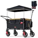 EVER ADVANCED Wagon Stroller for 2 Kids, Compact One-Step Fold Stroller Wagon with Adjustable Push/Pull Handles, Folding Wagon for Travel, Park &amp; Beach, Includes Removable UV Canopy, Black Yellow