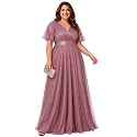 Ever-Pretty Plus Women's Fall Glitter Plus Size Formal Evening Dresses