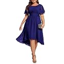 Ever-Pretty Women's Chiffon High Low Plus Size Cocktail Wedding Guest Dress