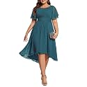 Ever-Pretty Women's Chiffon High Low Plus Size Cocktail Wedding Guest Dress