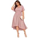 Ever-Pretty Women's Chiffon High Low Plus Size Cocktail Wedding Guest Dress