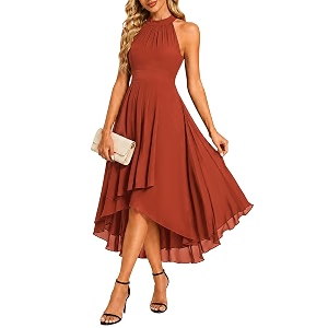 Ever-Pretty Womens Halter Chiffon Midi Cocktail Wedding
