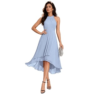 Ever-Pretty Womens Halter Chiffon Midi Cocktail Wedding